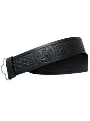 Le Chardon En Cuir Noir A Gravé La Ceinture En Refief De Kilt - Velcro Réglable