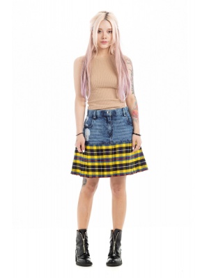 Mini Denim Tartan Skirt