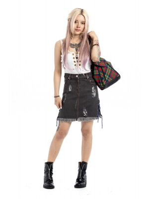Denim Kilt With Lace String