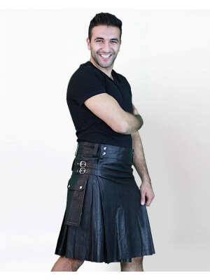 Kilt En Cuir Avec Doubles Poches À Charge