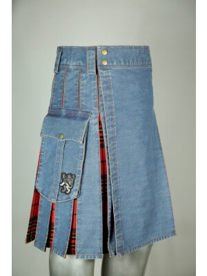 WASHED DENIM TARTAN HYBRID KILT