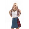 Denim Kilt With Tartan Pleats