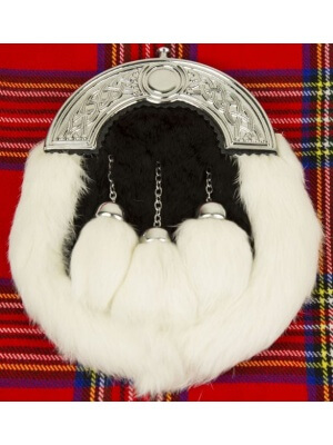 Escarcelle De Cérémonie Noir Et Blanc Avec Trois Tessels