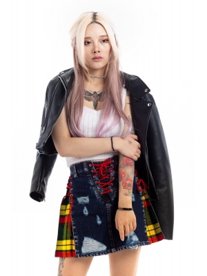 Stylish Denim Tartan Skirt