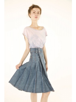Women Denim Long Kilt