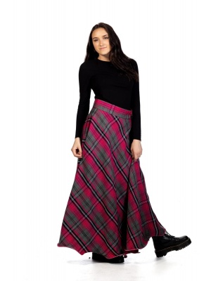 Long Tartan Skirt - Button Zipped