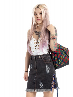 Denim Kilt With Lace String