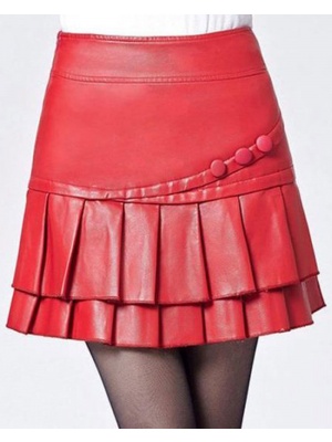 Mini-Jupe En Cuir Avec Plis