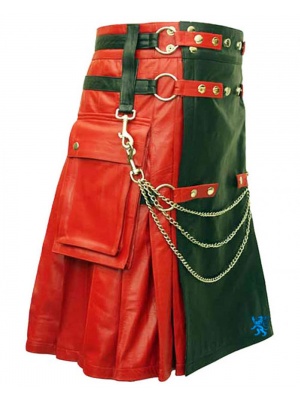 Kilt À La Mode En Cuir Rouge Et Noir