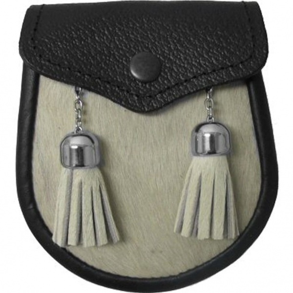 Escarcelle Blanc De La Peau De Vache Des Garçons Avec Deux Glands - Ceinture Gratuite D'escarcelle