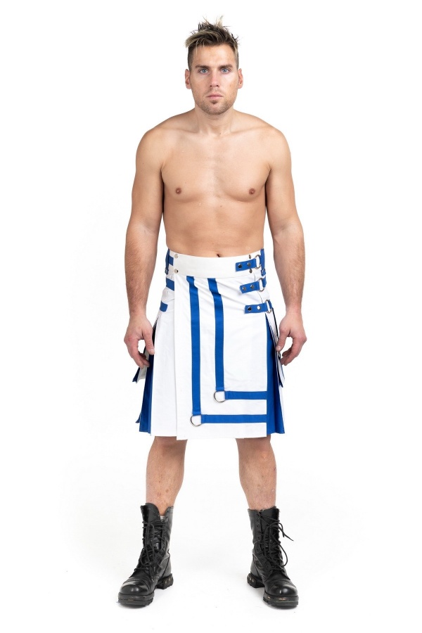 Kilt utilitaire bicolore blanc et bleu