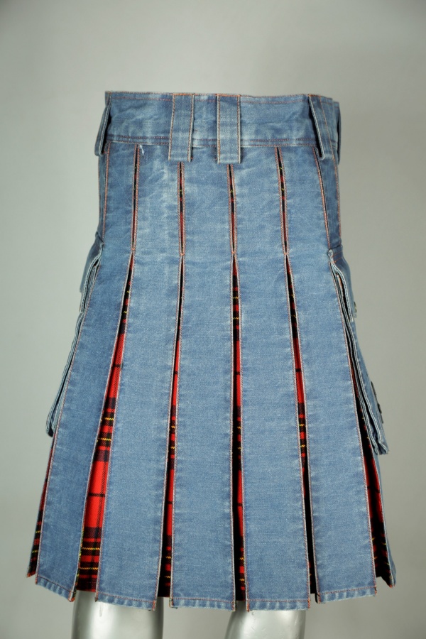 WASHED DENIM TARTAN HYBRID KILT