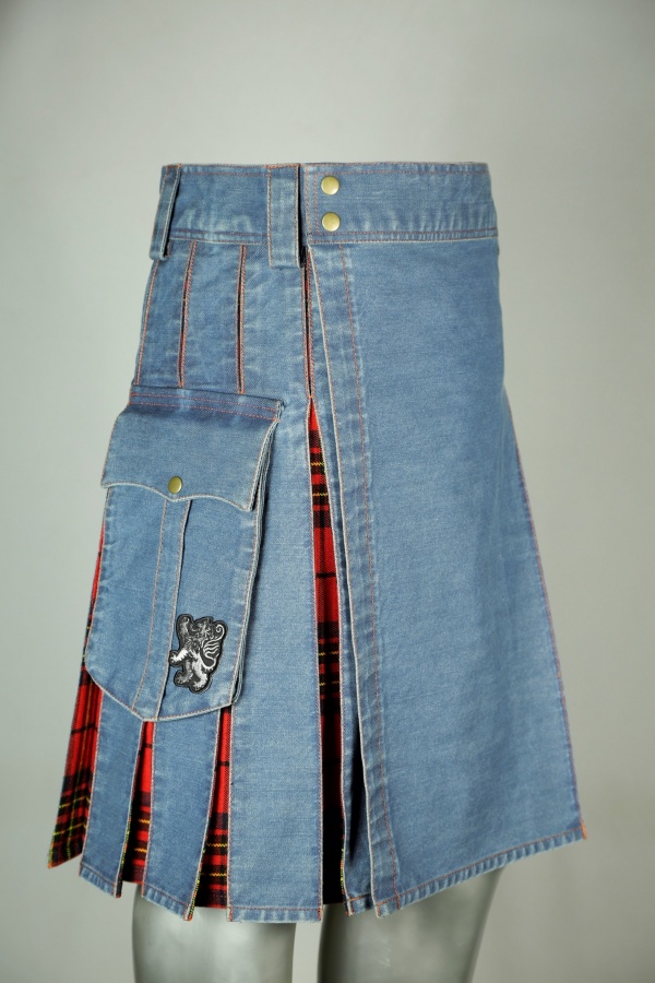 WASHED DENIM TARTAN HYBRID KILT