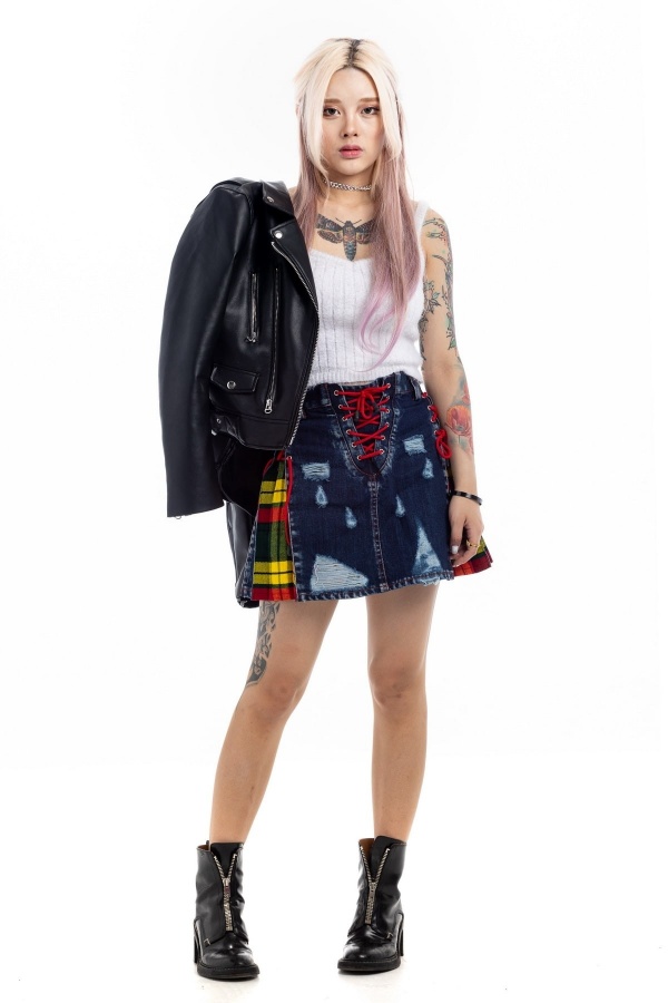 Stylish Denim Tartan Skirt