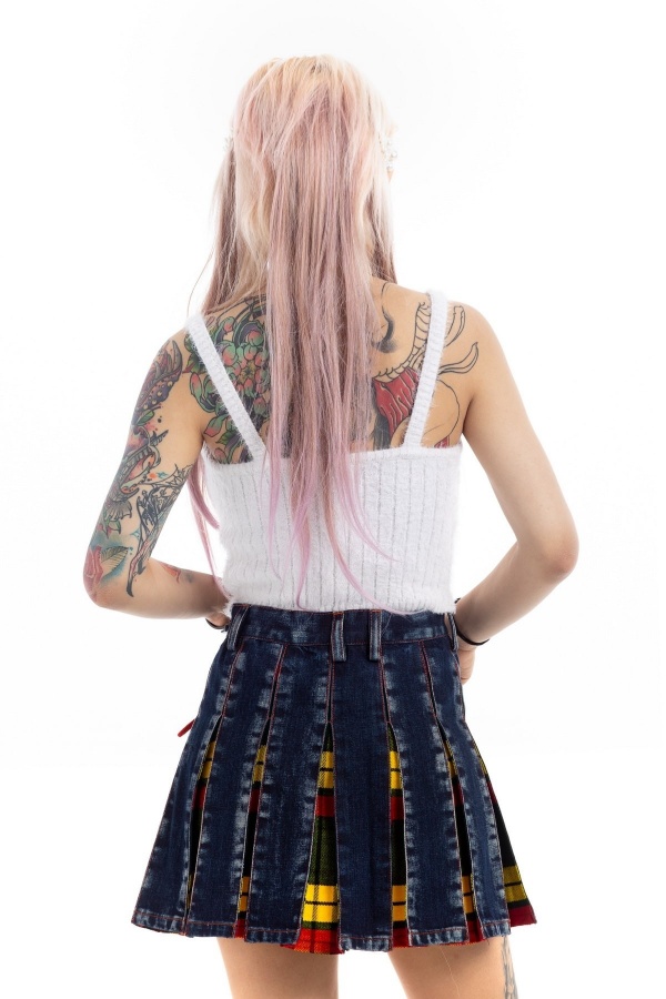 Stylish Denim Tartan Skirt