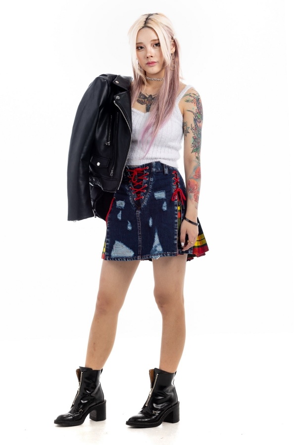 Stylish Denim Tartan Skirt