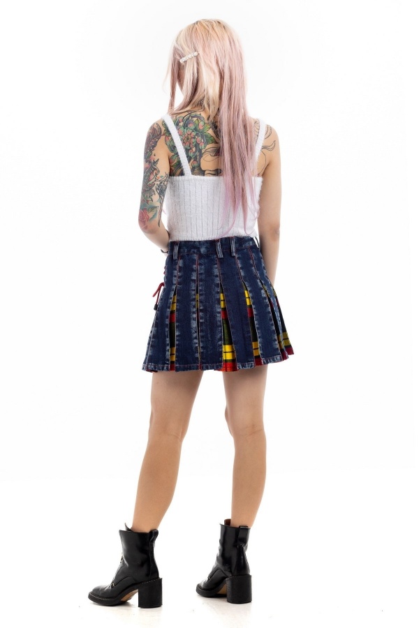 Stylish Denim Tartan Skirt