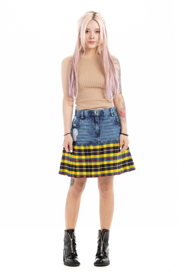 Mini Denim Tartan Skirt