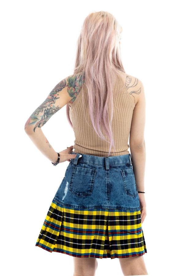 Mini Denim Tartan Skirt