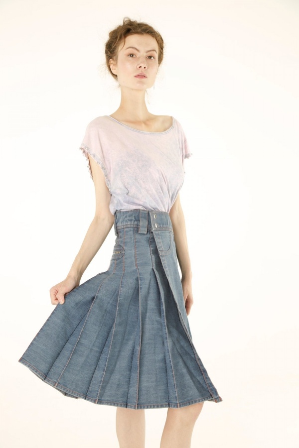Women Denim Long Kilt