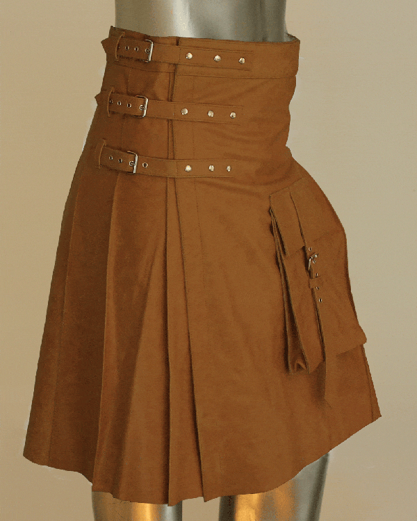 Brown Fancy Fluttering Leather Kilt 