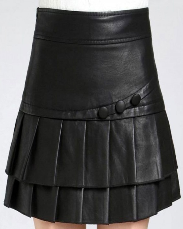 Mini-Jupe En Cuir Avec Plis