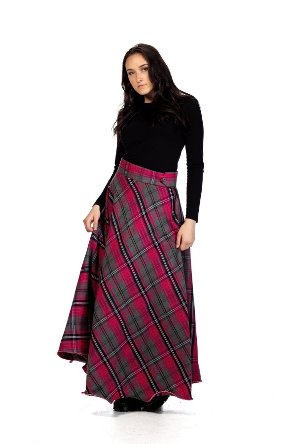 Long Tartan Skirt - Button Zipped
