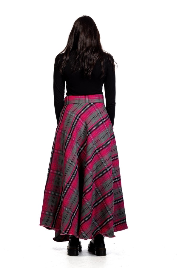 Long Tartan Skirt - Button Zipped