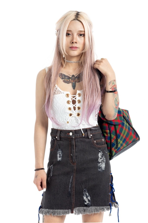 Denim Kilt With Lace String