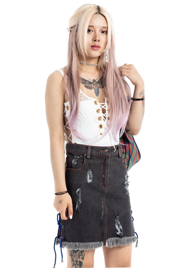 Denim Kilt With Lace String