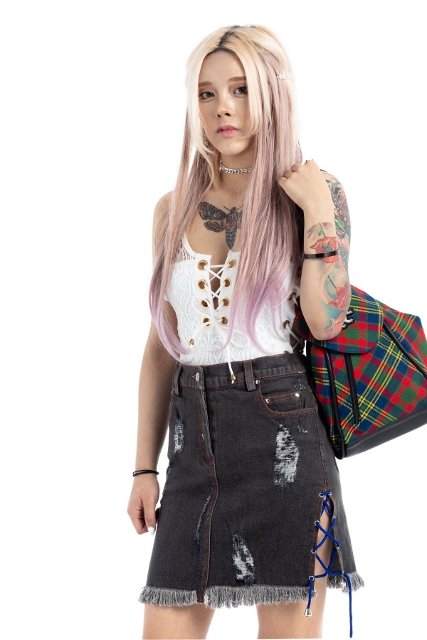 Denim Kilt With Lace String