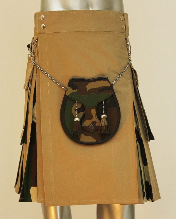 Kilt hybride tactique - Camo à Carreaux Plissé