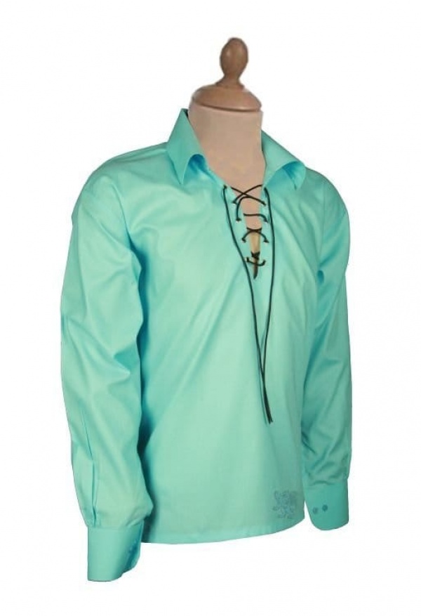 Chemise de Jacobite Ghillie de turquoise sur mesure