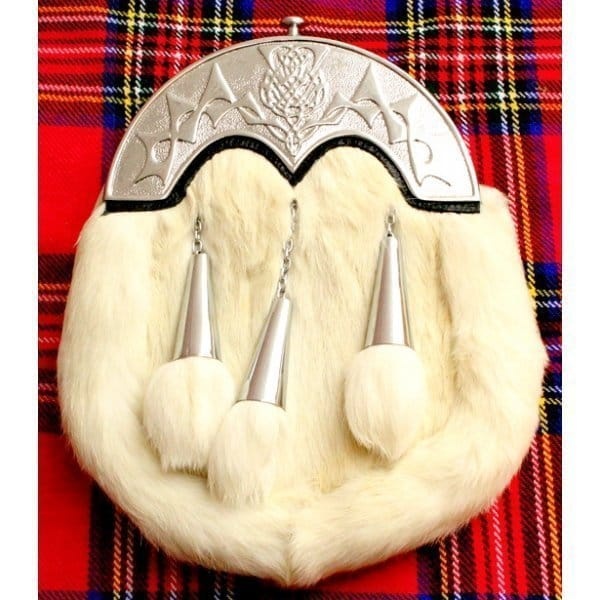 Escarcelle Blanc De Fourrure De Lapin Avec Trois Glands