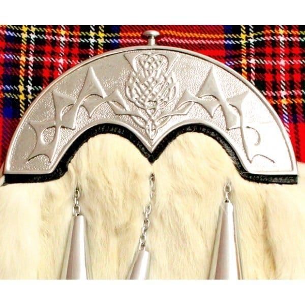 Escarcelle Blanc De Fourrure De Lapin Avec Trois Glands